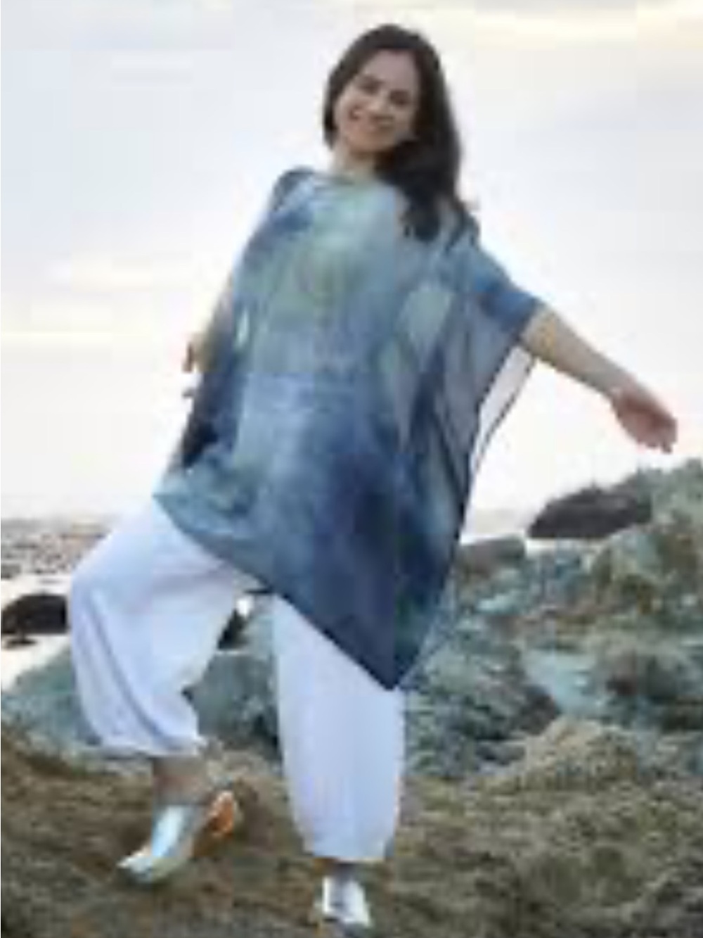 Abstract tie-dye printed poncho tunic by Bryn Walker